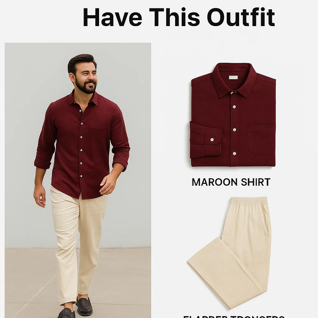 Mahroon Shirt & Beige Pant Set